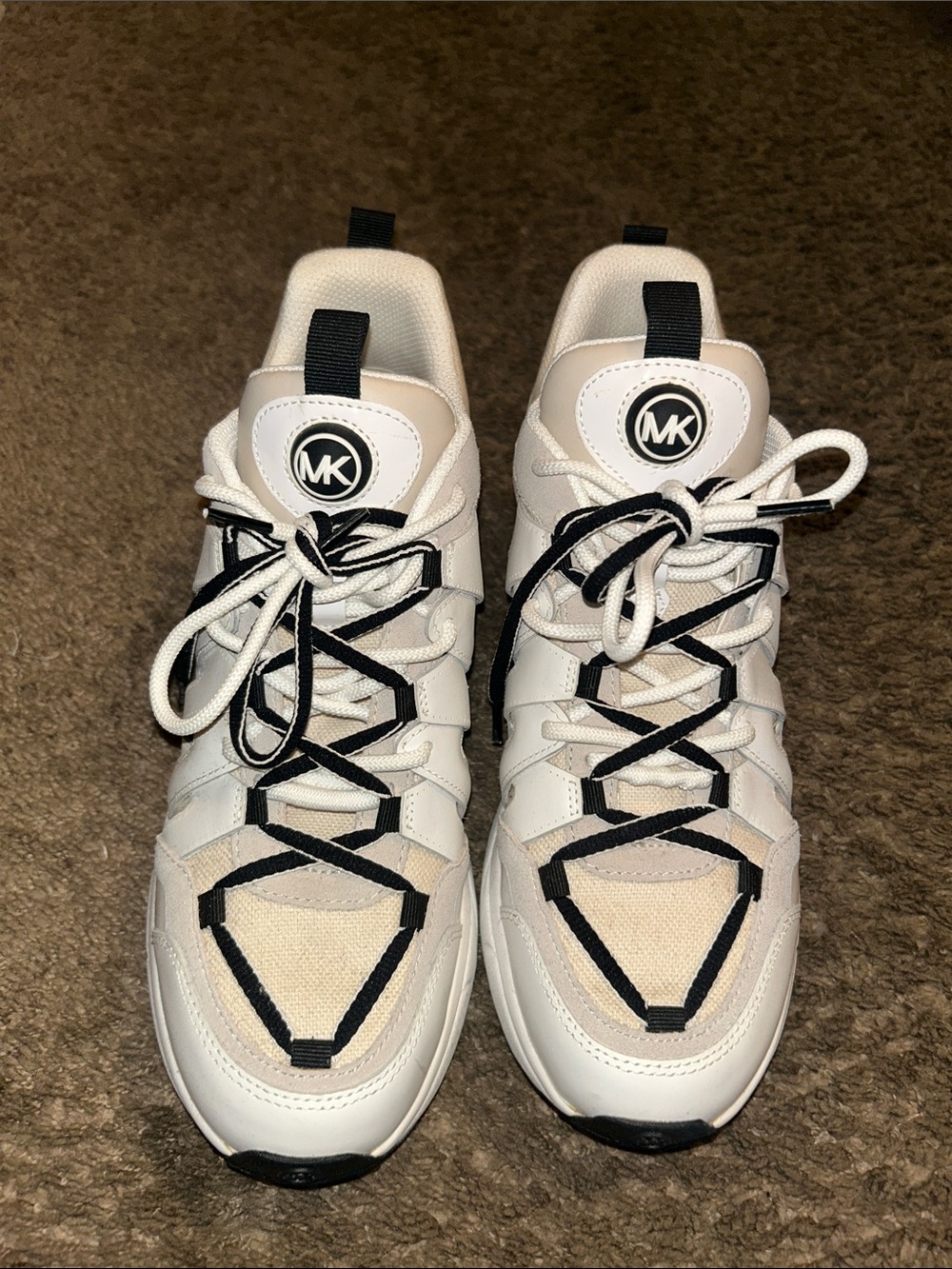 Michael Kors White and Black MK Logo Athletic Sneakers
